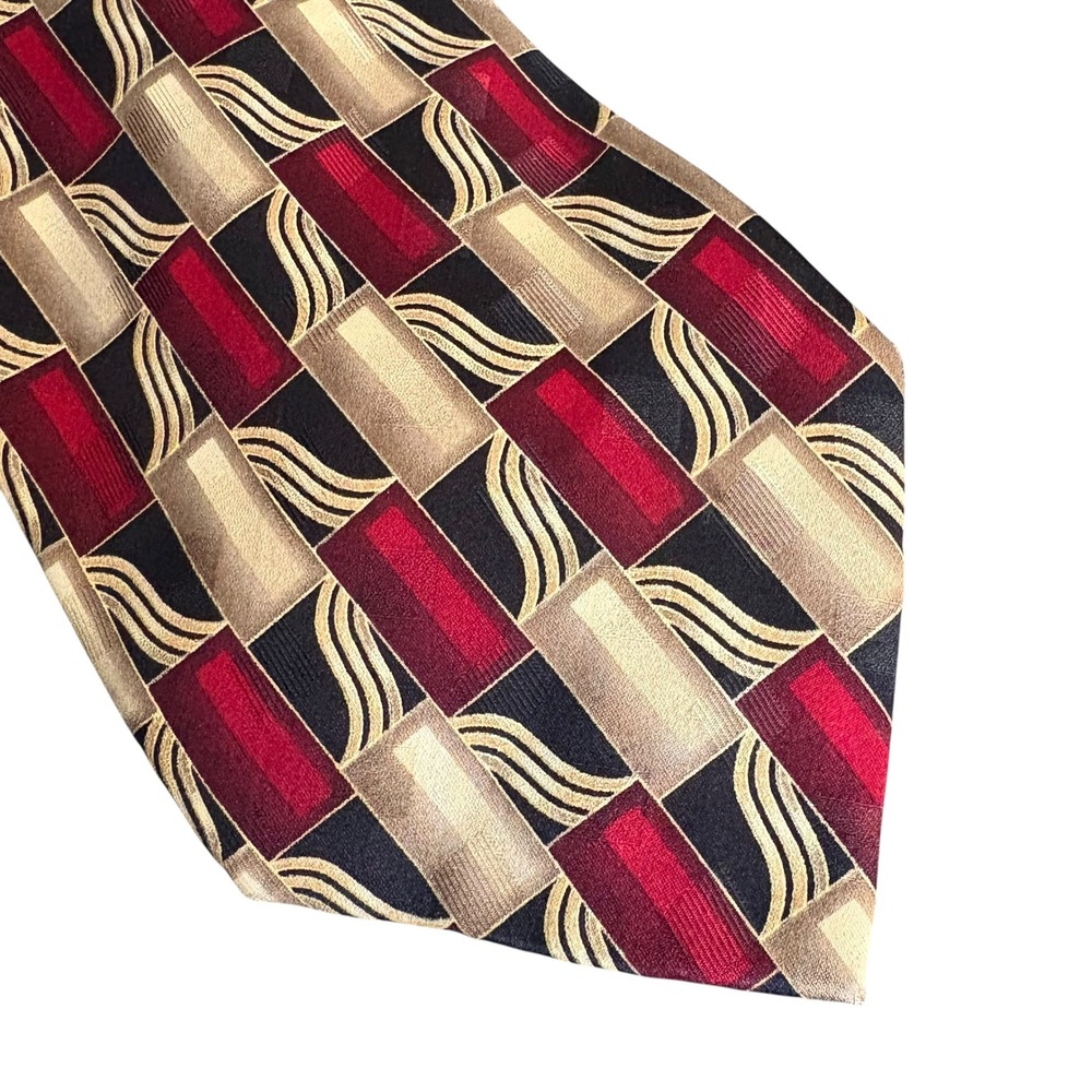 Signorcelli d'Italia Tie Men's 100% Silk Red Gold Black Geometric‎ Made in Korea